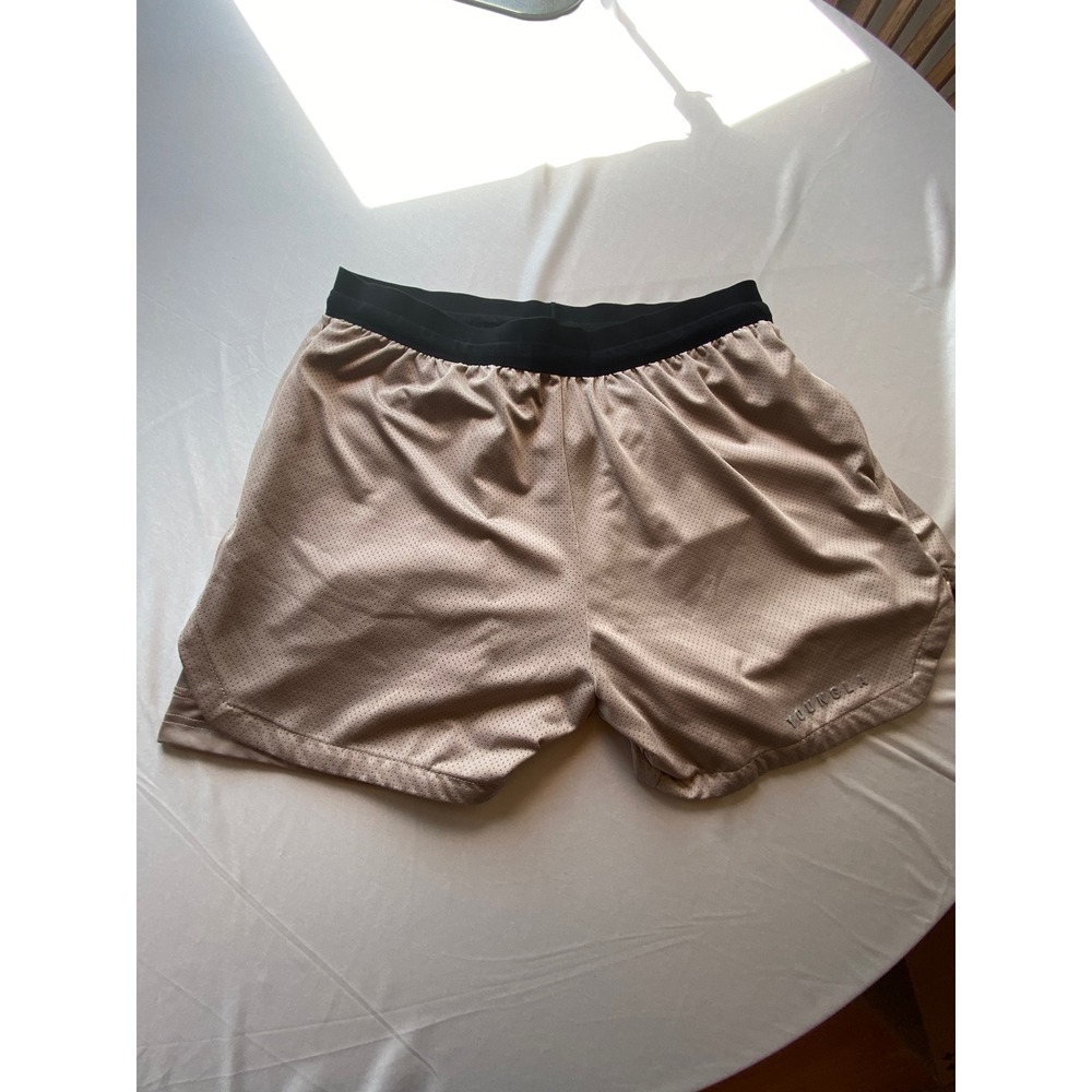 YoungLA Mens Mesh Gym Athletic Shorts Tan Black Waistband Size Large